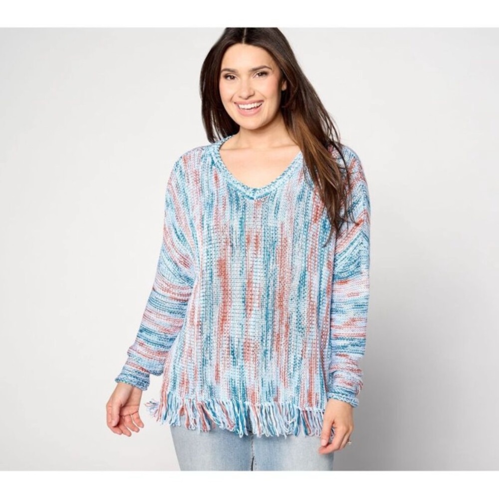 Denim & Co. Women's Top Sweater Sz XS Canyon Retreat Drop Shoulder Blue - Picture 1 of 7